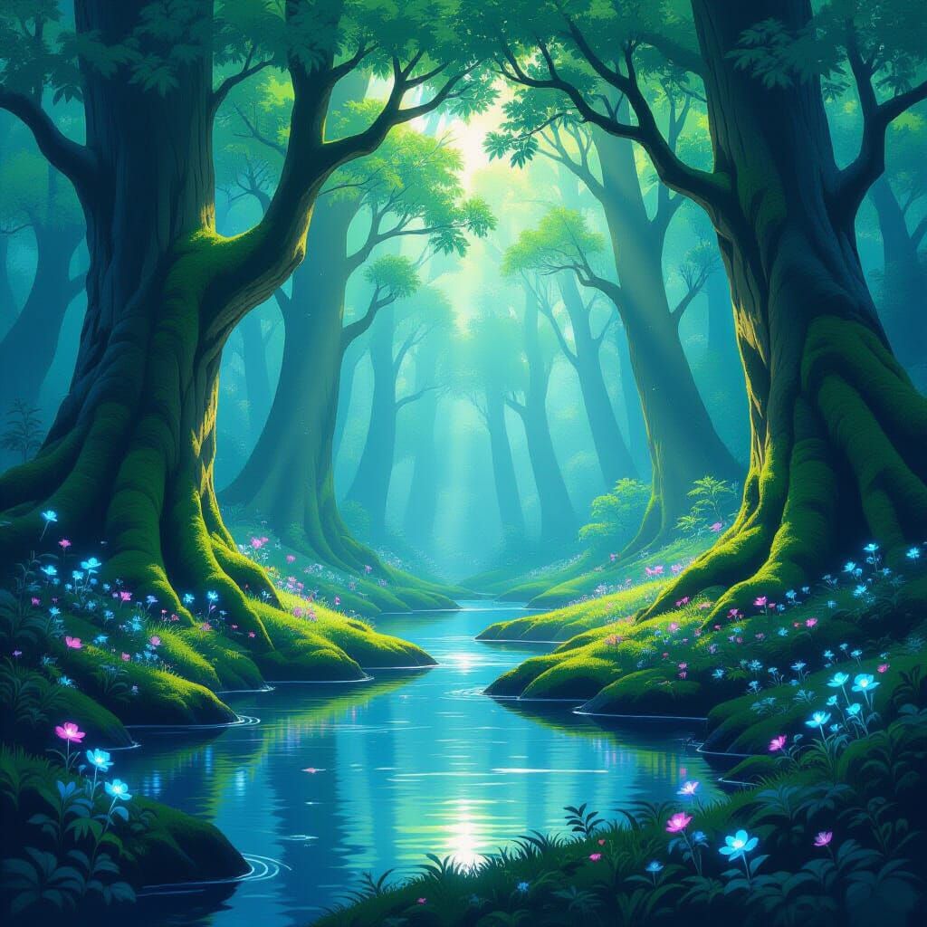 Ethereal Forest Glade with Glowing Moss