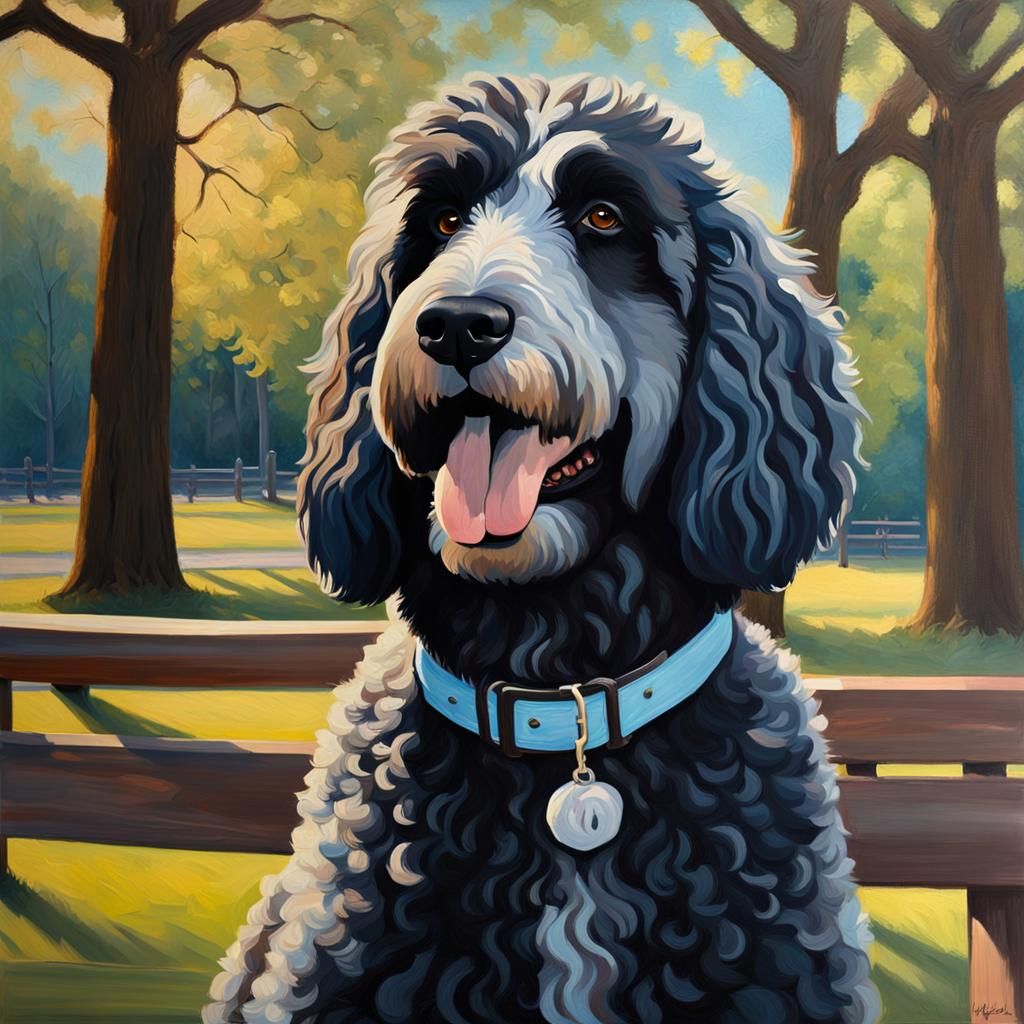 Black Sheepadoodle Portrait in Oil Painting Style