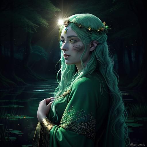 Hyperrealistic Norse Celtic Woman in Forest at Twilight