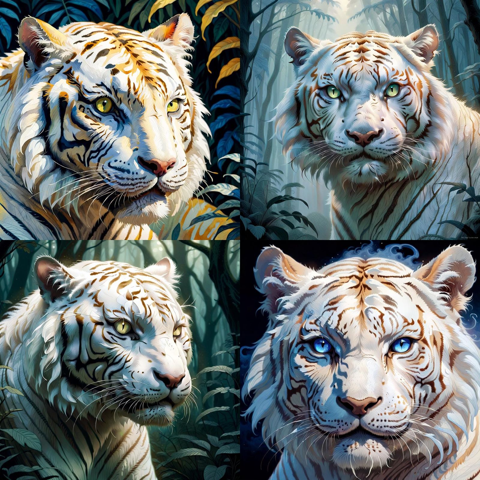 Albino Tiger Close-Up in Moebius Style