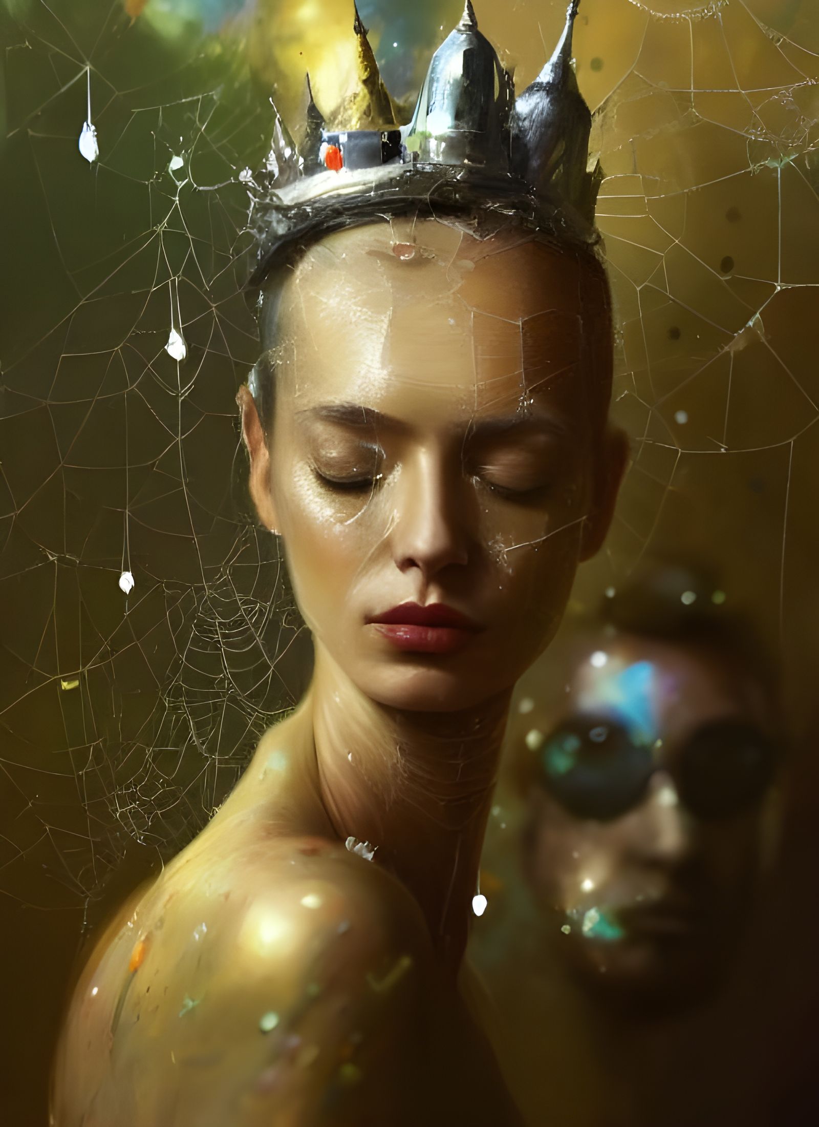 Spider-Crowned Woman in Sparkling Webs: Hyperdetailed Portra...