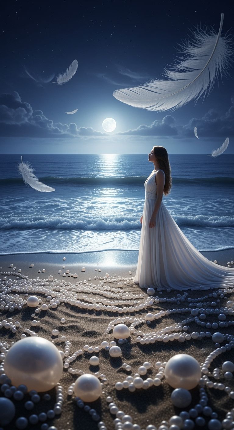 Surreal Pearl Beach at Night in Magical Realism