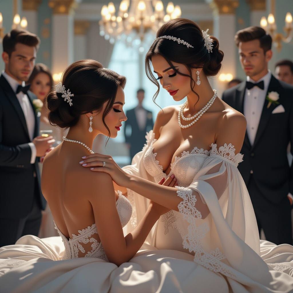 Fantasy Party: Woman Massaging Woman in Nightgown