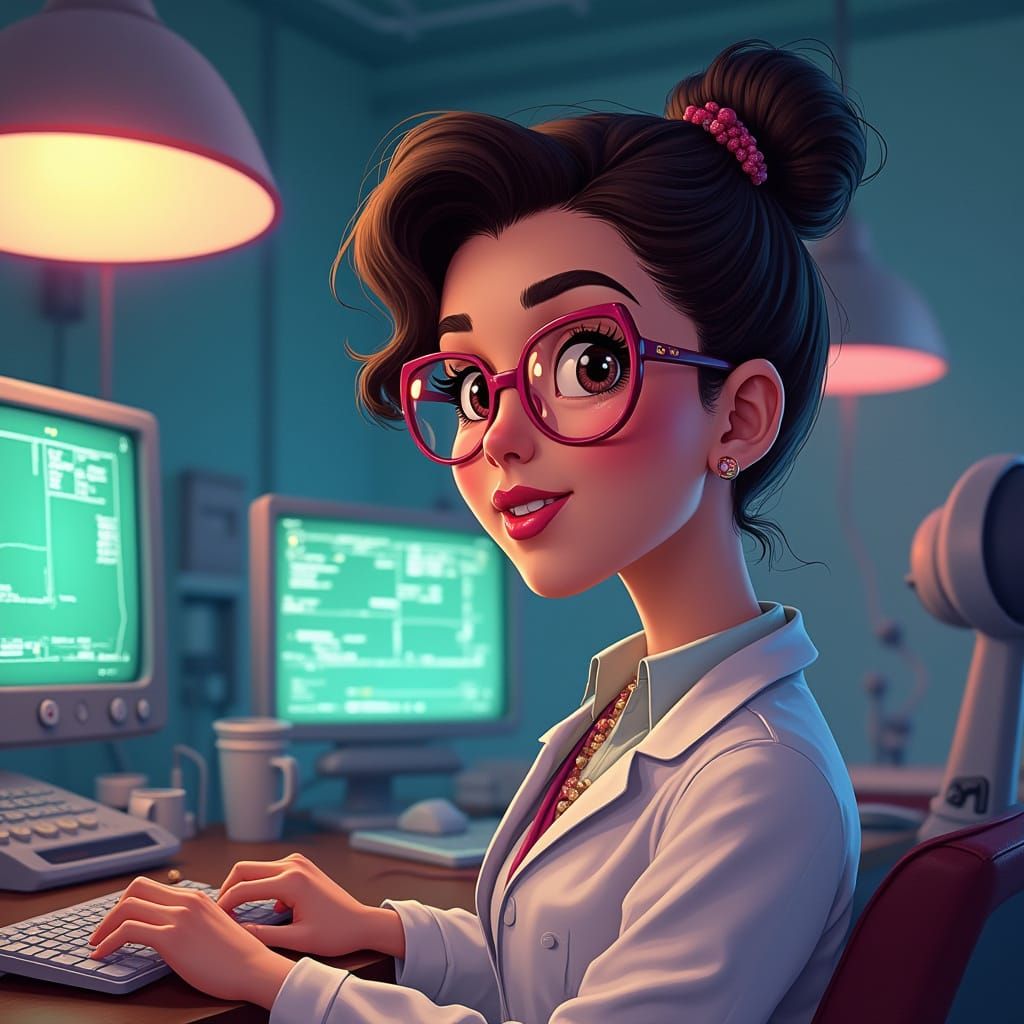 Vintage Futuristic Portrait of a Brilliant Scientist in Retr...