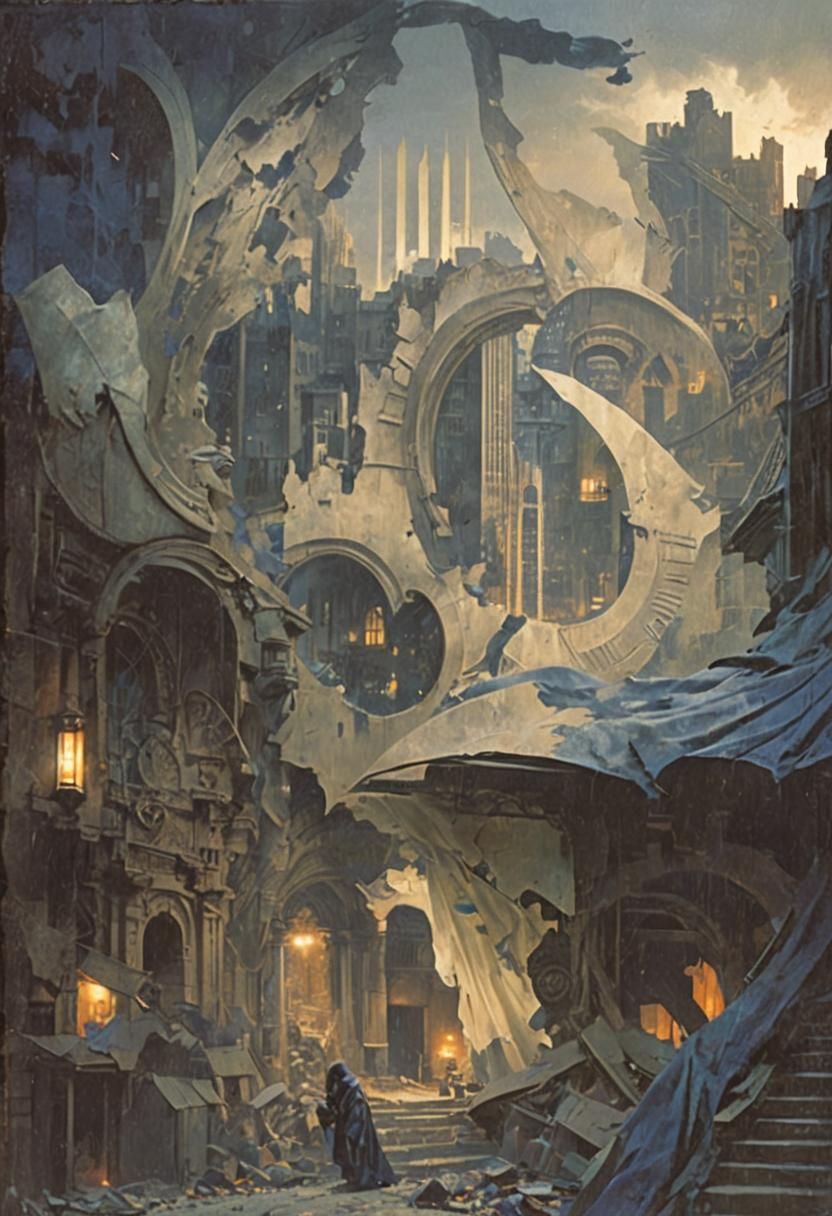 Mysterious Figure in Dark Cityscape: Atmospheric Digital Art