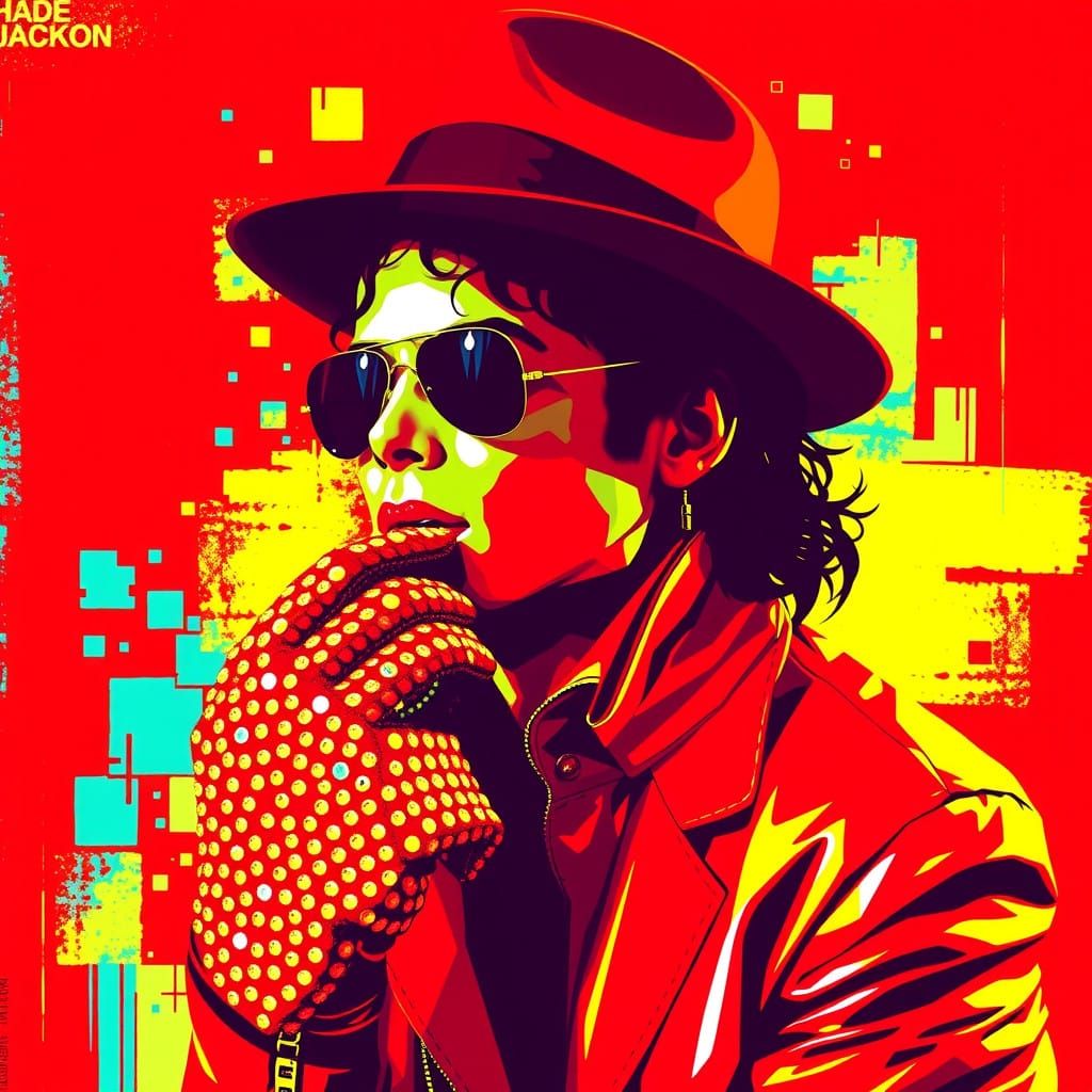 Pop Art Portrait of Michael Jackson in Red Leather Jacket