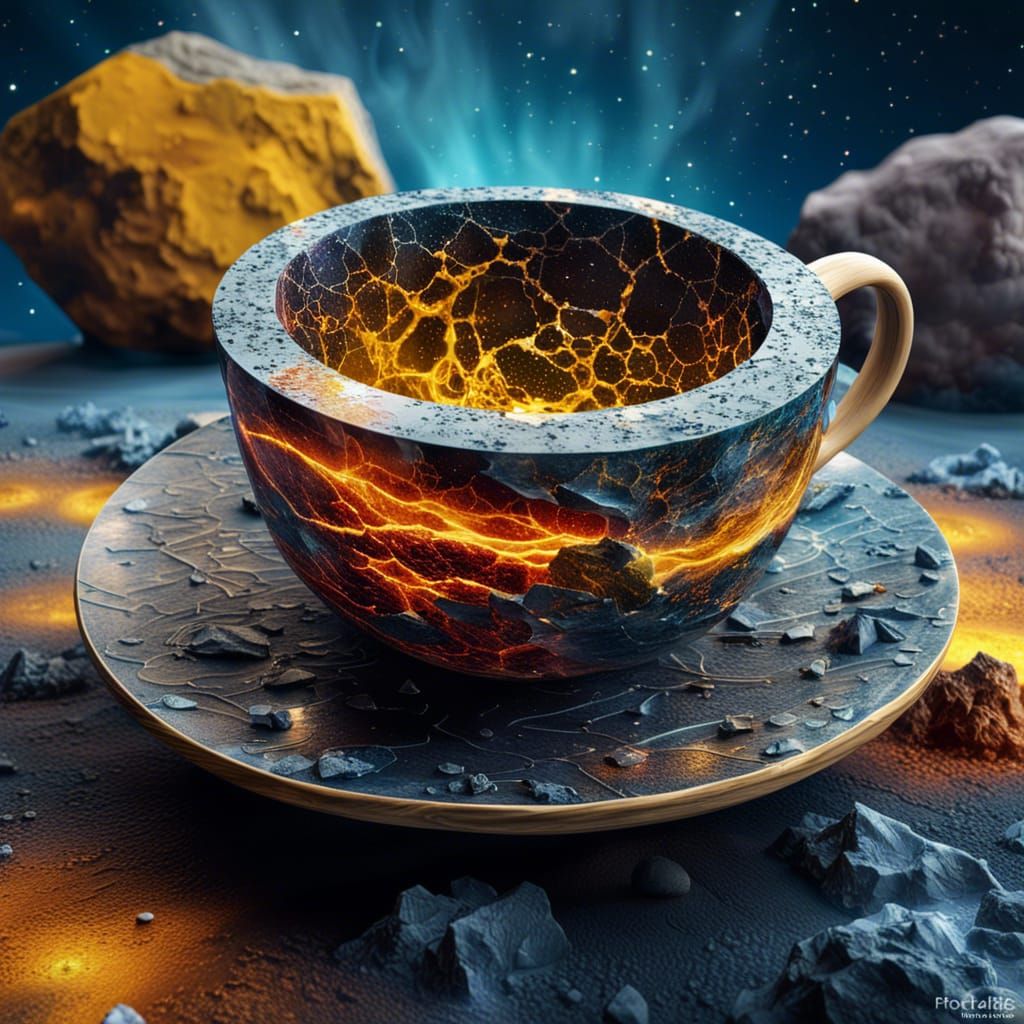 Cosmic Teacup: A Surreal Art Nouveau Dream