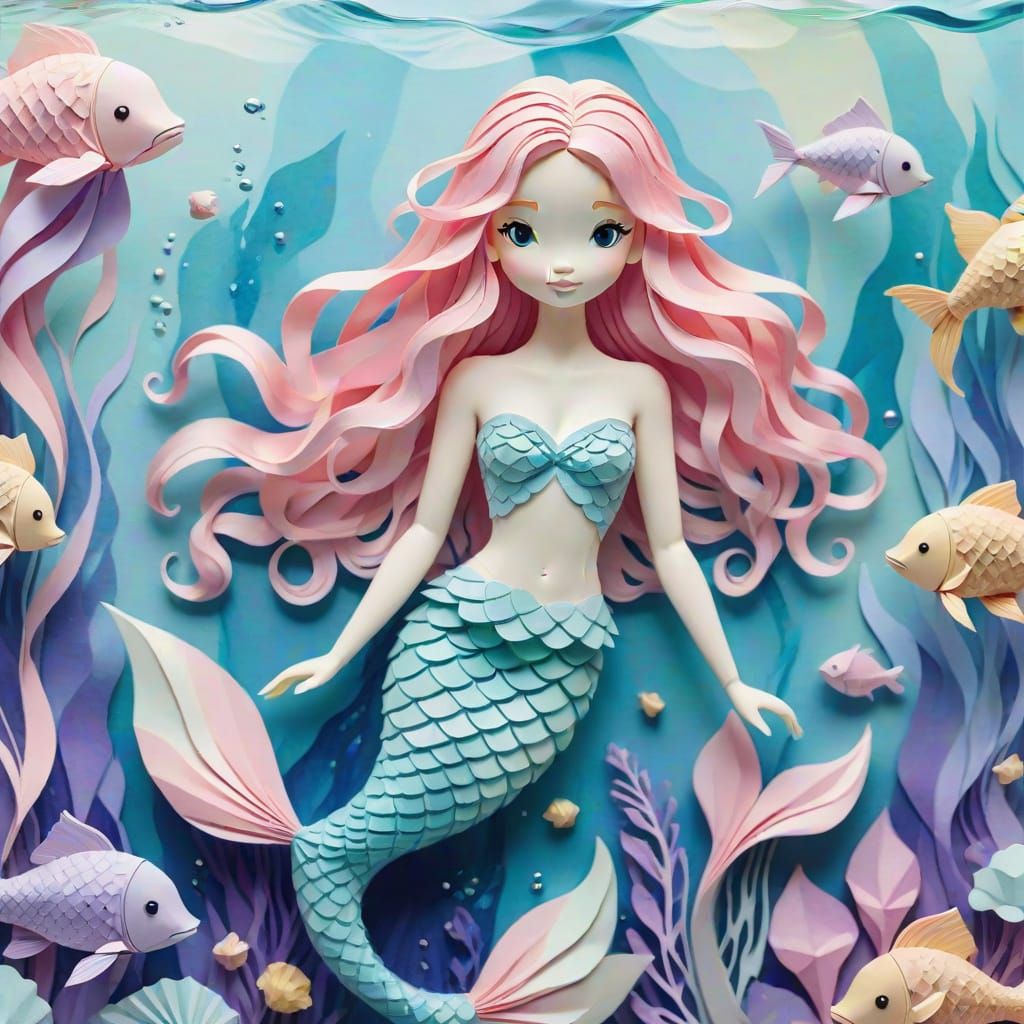 Whimsical Watercolor Mermaid in Soft Pastel Underwater World