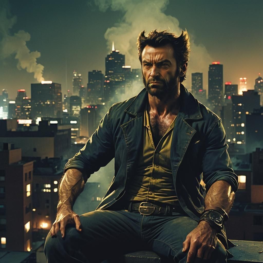 Wolverine Smoking Cigar in Gritty Style