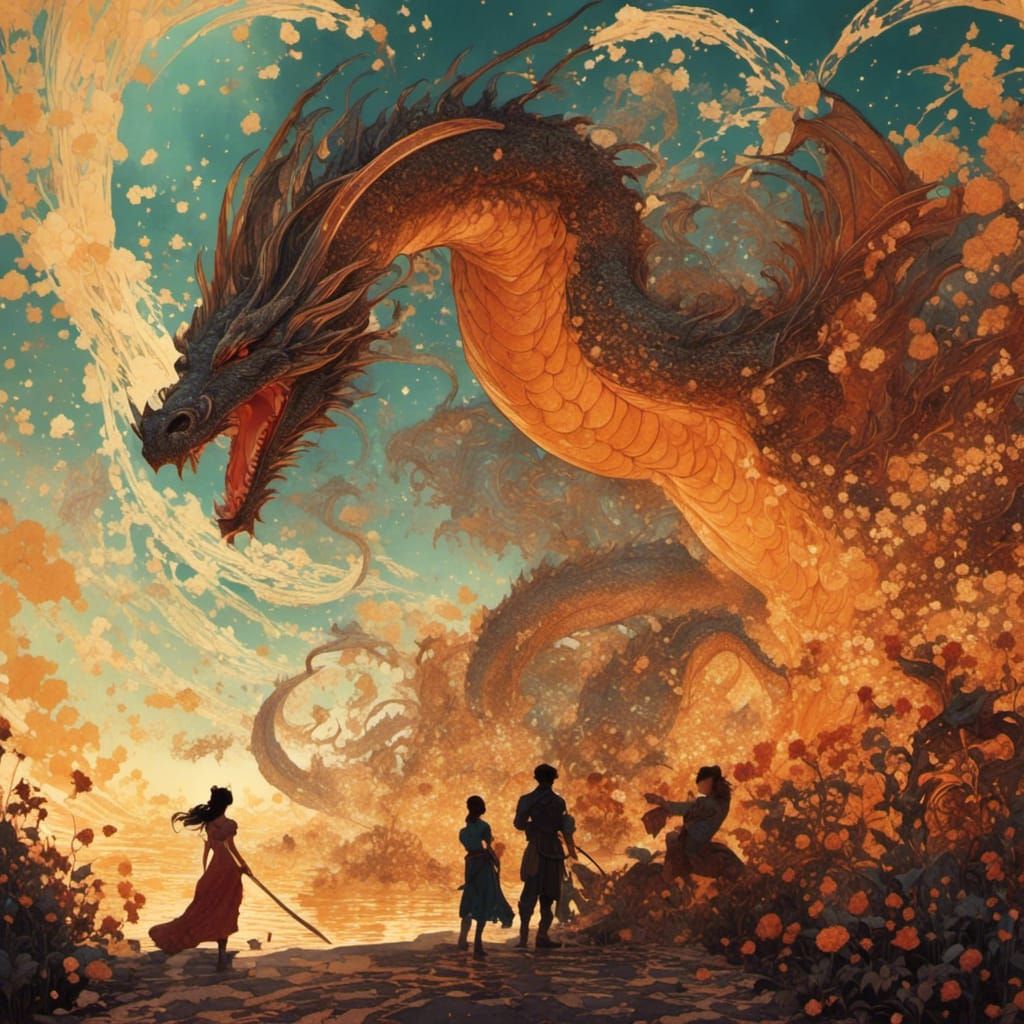 Heroine and Dragon with Golden Details