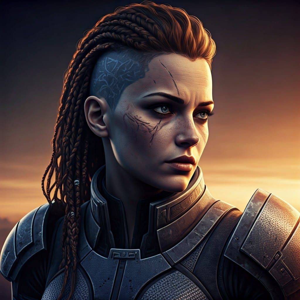 Mass Effect Female Warrioress with Viking Braids