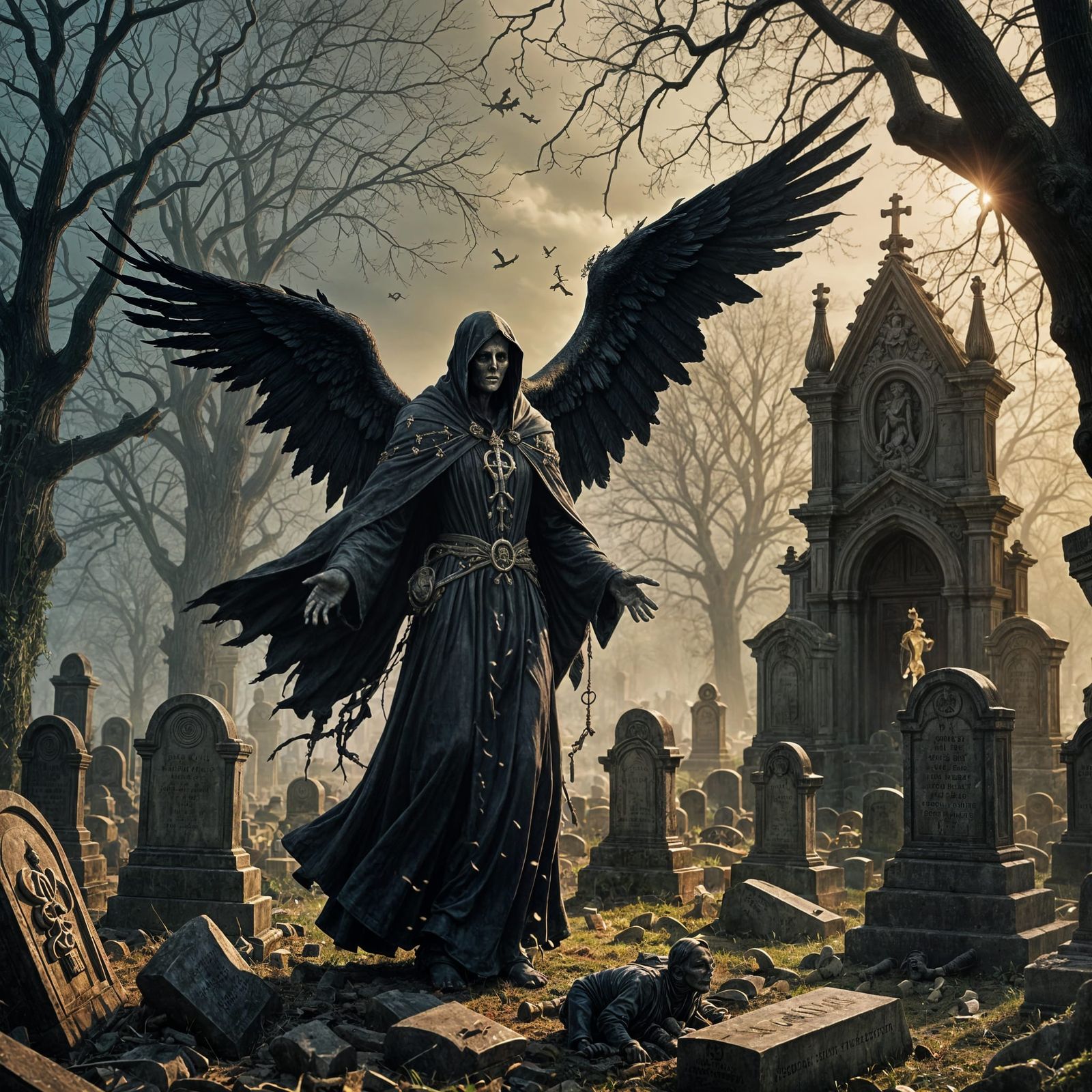 Realistic Cemetery Scene with Ascending Souls