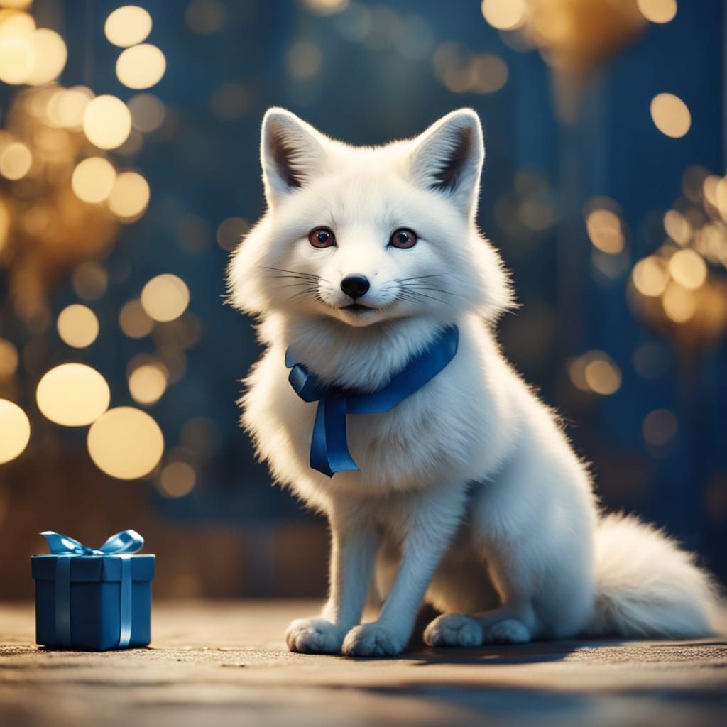 Surreal Fox Contemplates Gift in Soft Golden Light