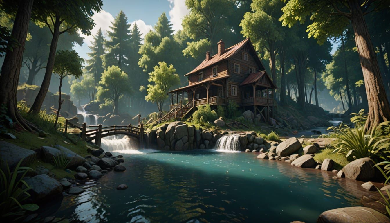 Woman with Lily Crown on Waves in Hyperrealistic Splash Art