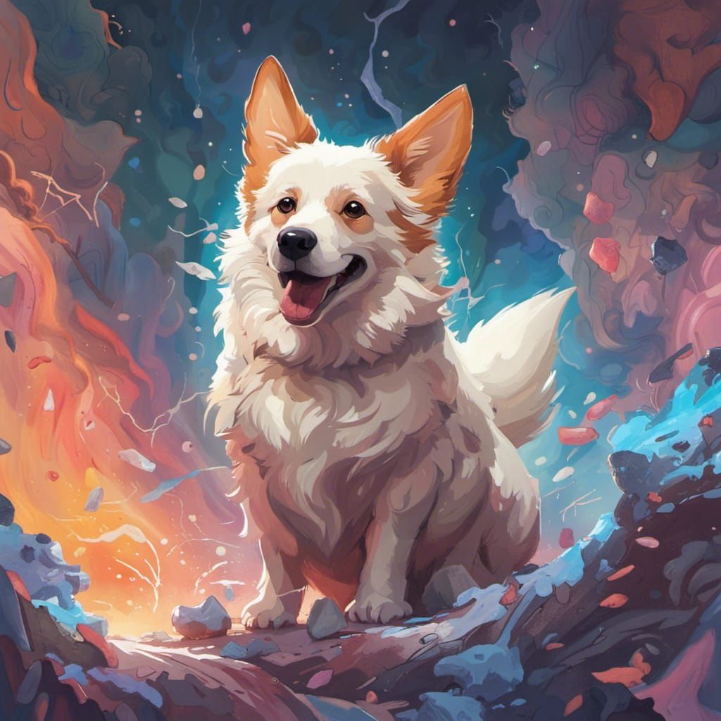 Translucent Ghost Corgi Plays Fetch in Heaven