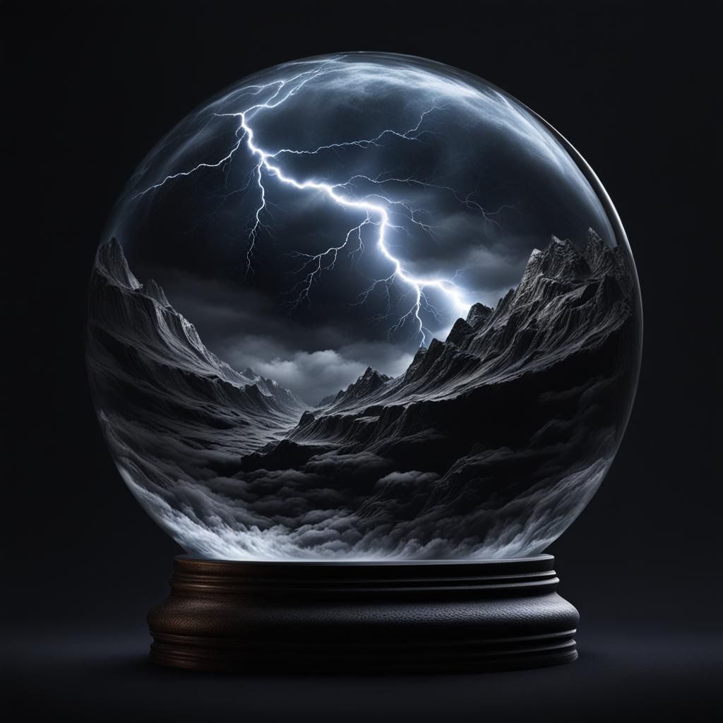 Storm and Lightning Inside Glass Sphere
