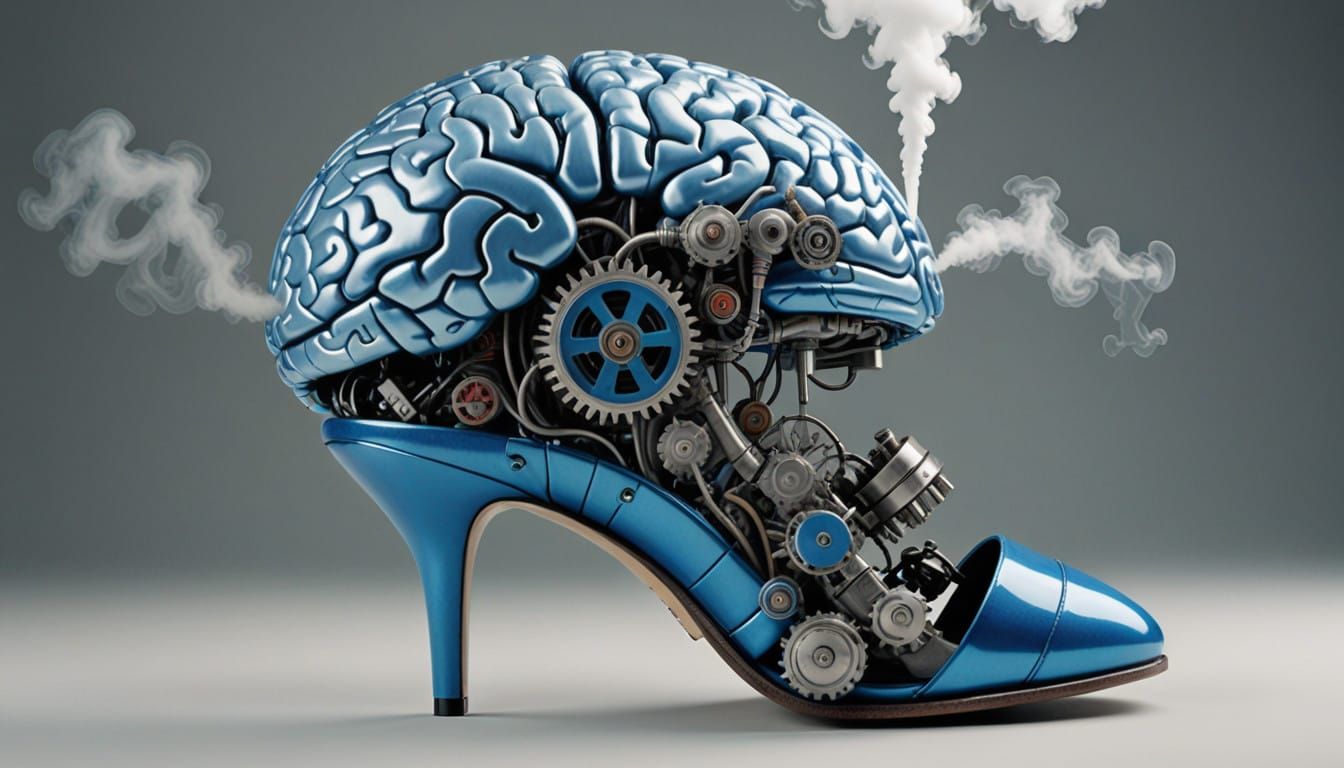 Steam-Powered Brain in Elegant Blue Striped High Heels