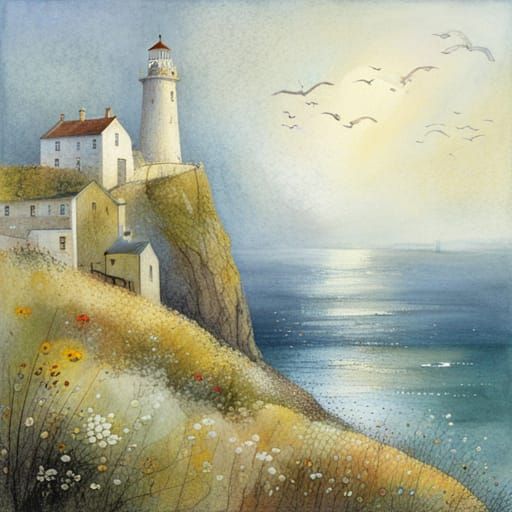 Ethereal Lighthouse Fantasy Art Illustration
