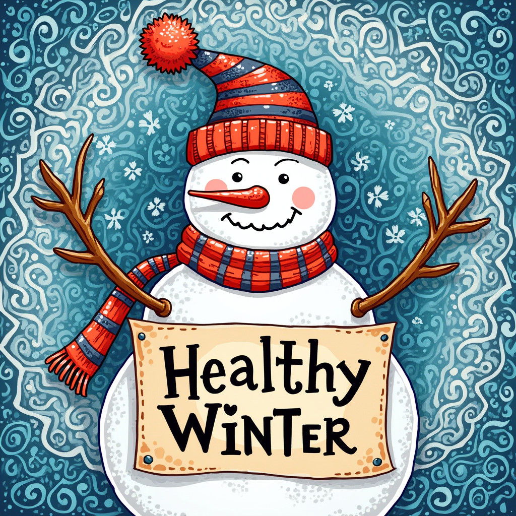 Snowman Banner: Healthy Winter in Zentangle Style