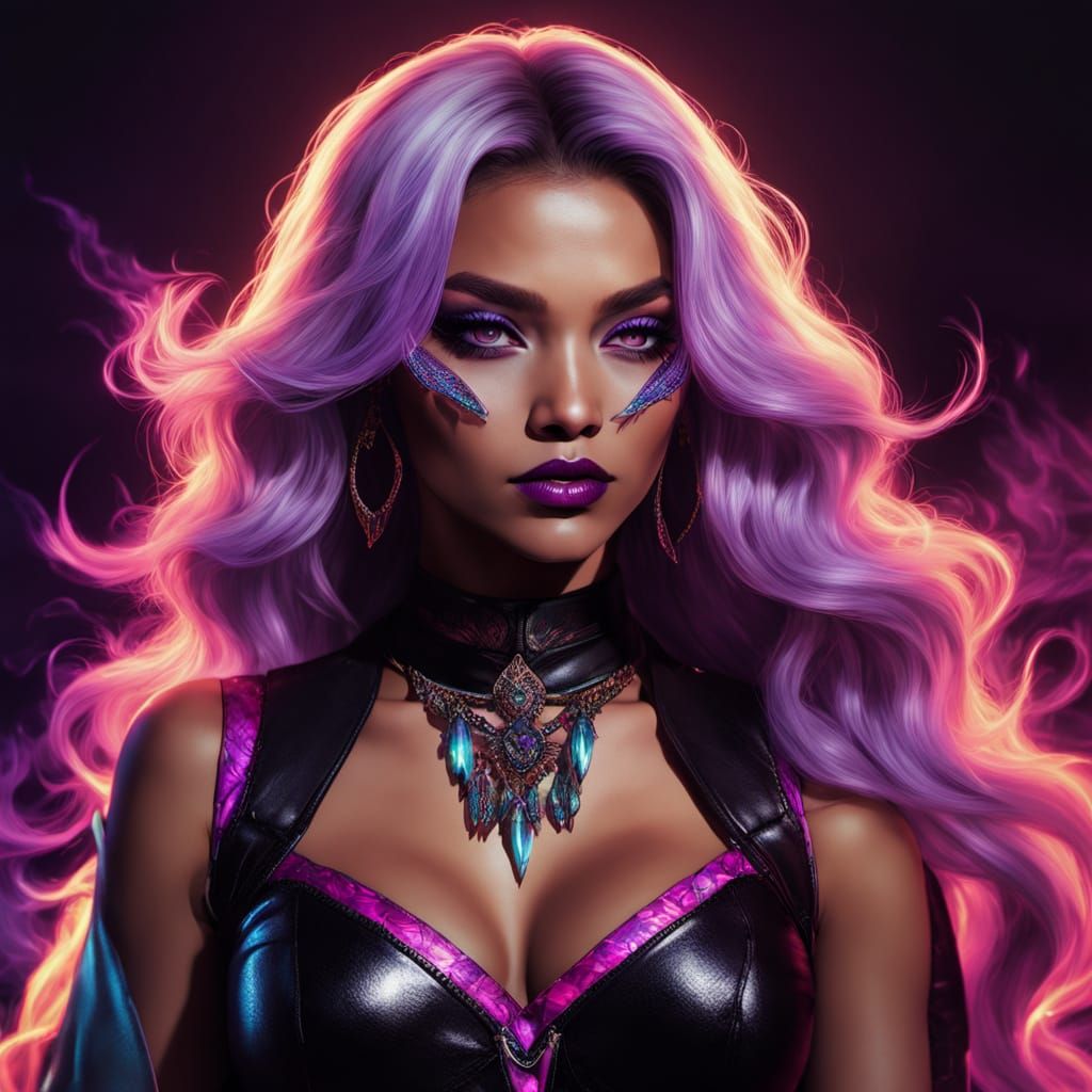 Powerful Sorceress with Magic Flames, Digital Art