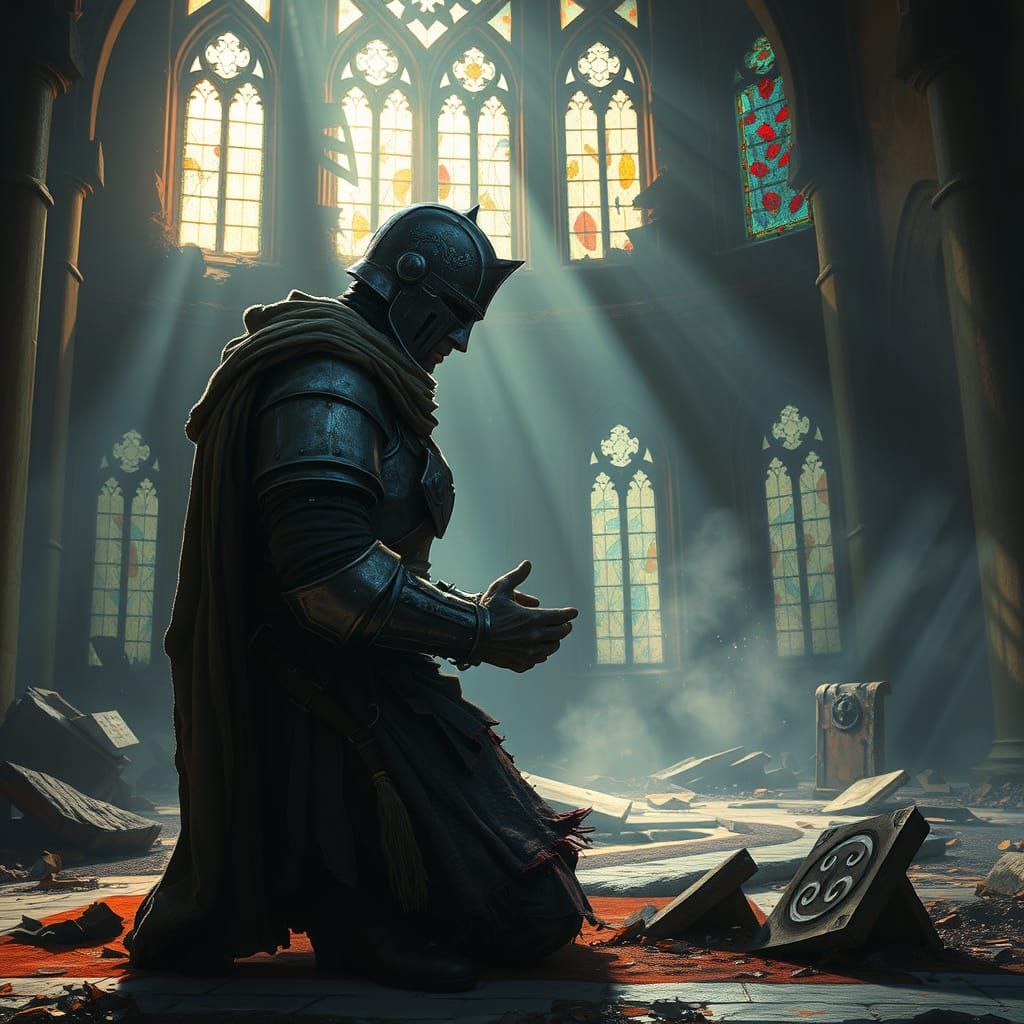 Templar Knight in Prayer: Digital Painting