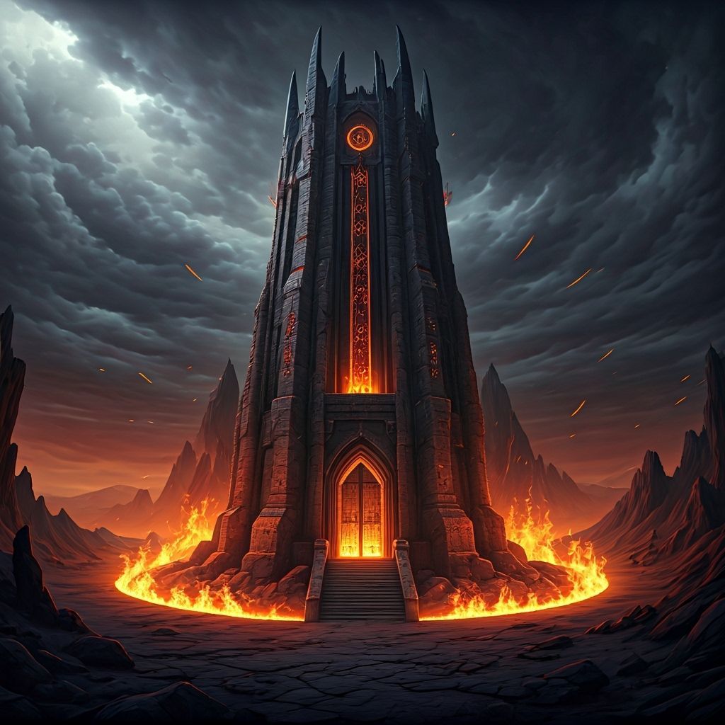 Majestic War Tower on Fiery Landscape