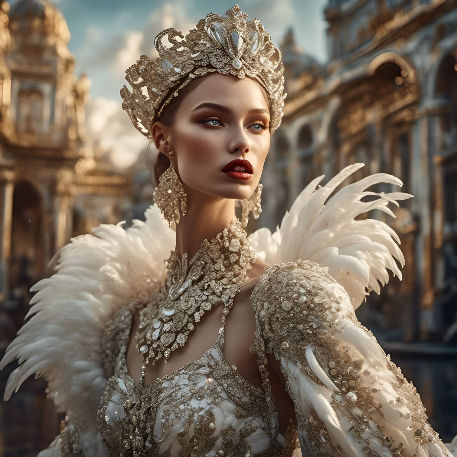 Swan Girl Fashion Photo in Hyperreal Style