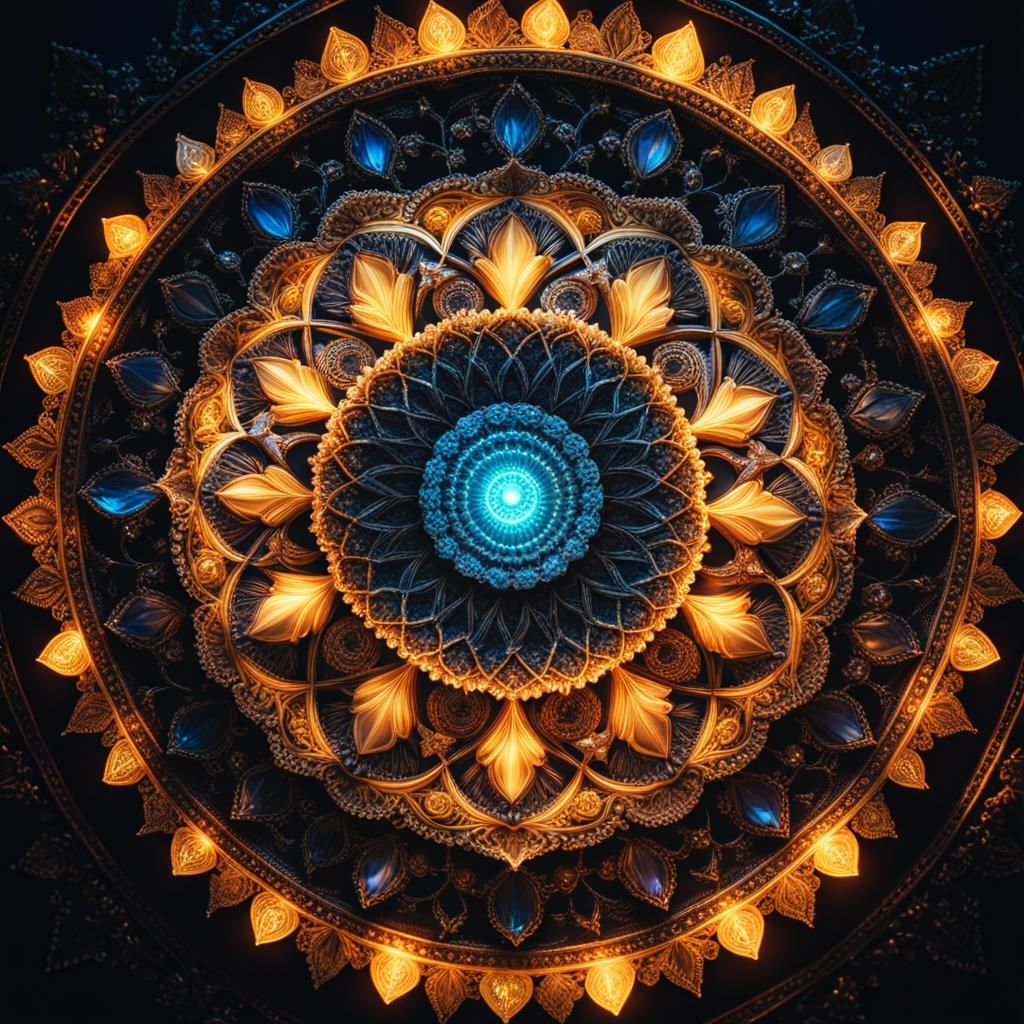 Enchanted Glowing Crystal Mandala in Fantasy Setting
