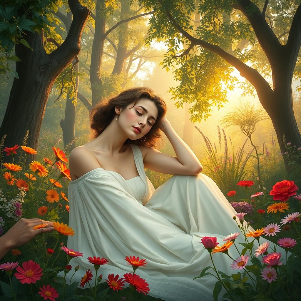 Dreamy Garden Scene in Art Nouveau Style