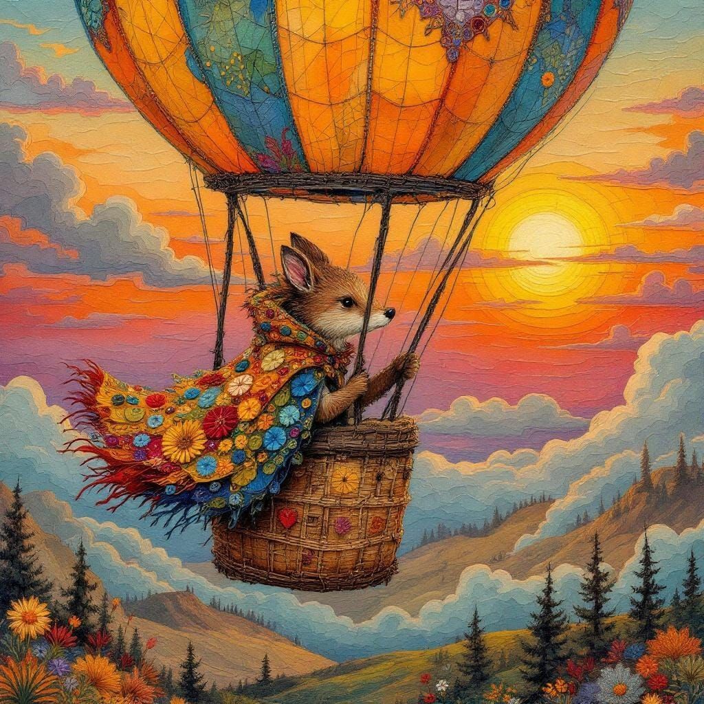 Patchwork Dreams: A balloon ride into sunset