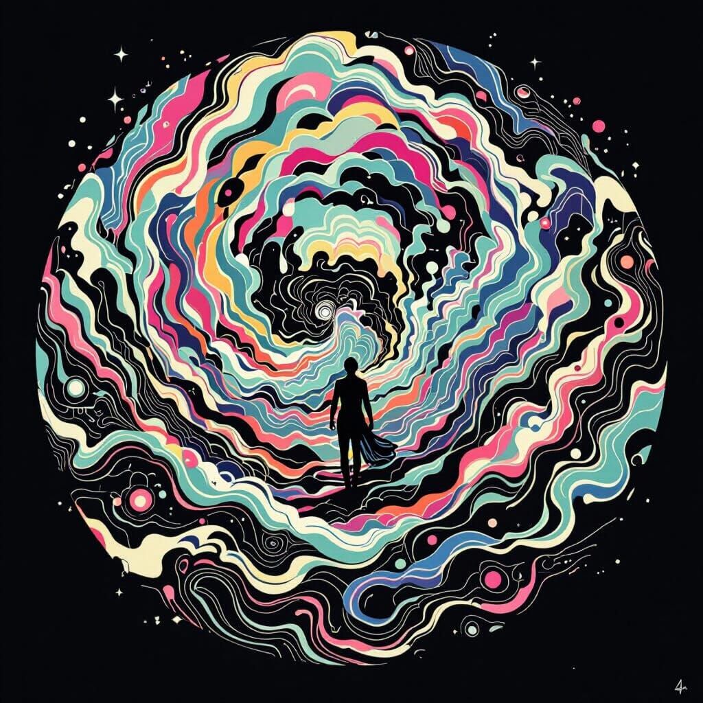 Ethereal Silhouette in Rothko-Inspired Neon Landscape