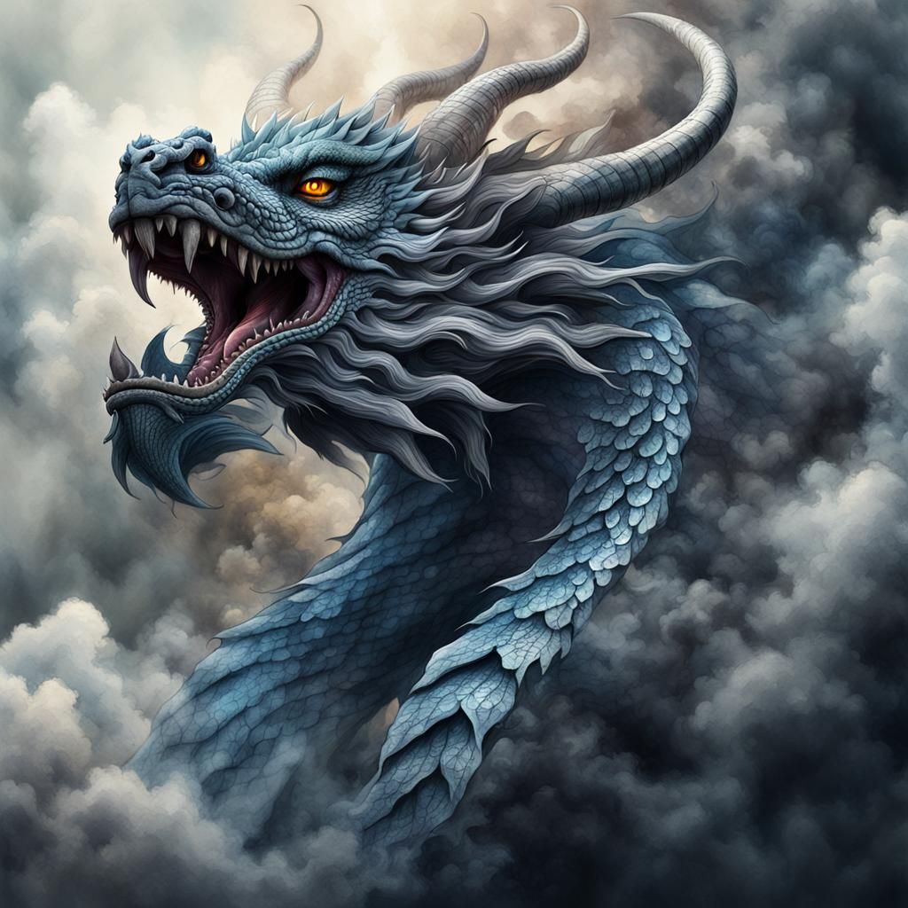 Mythical Dragon Formed from Smoke, Watercolor Style