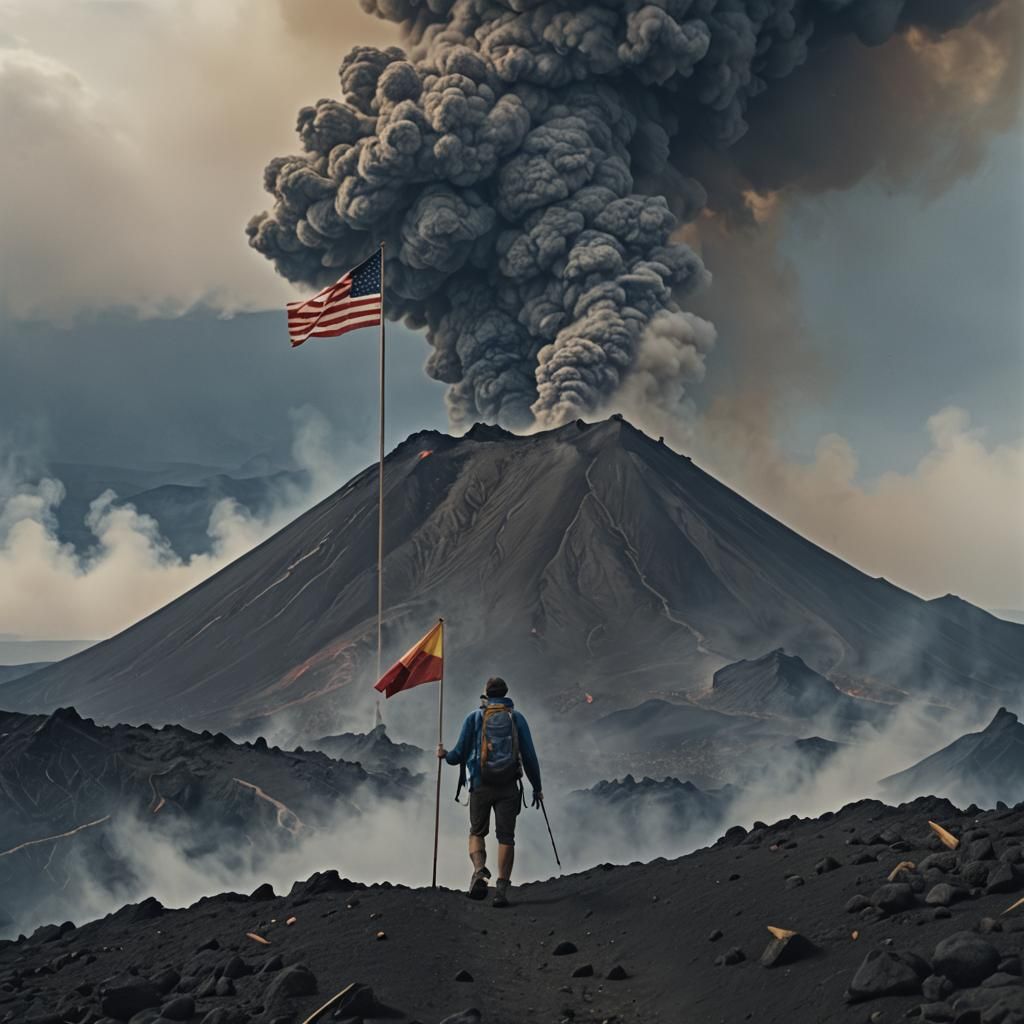 Volcano Summit: Cinematic Hiker in Golden Light