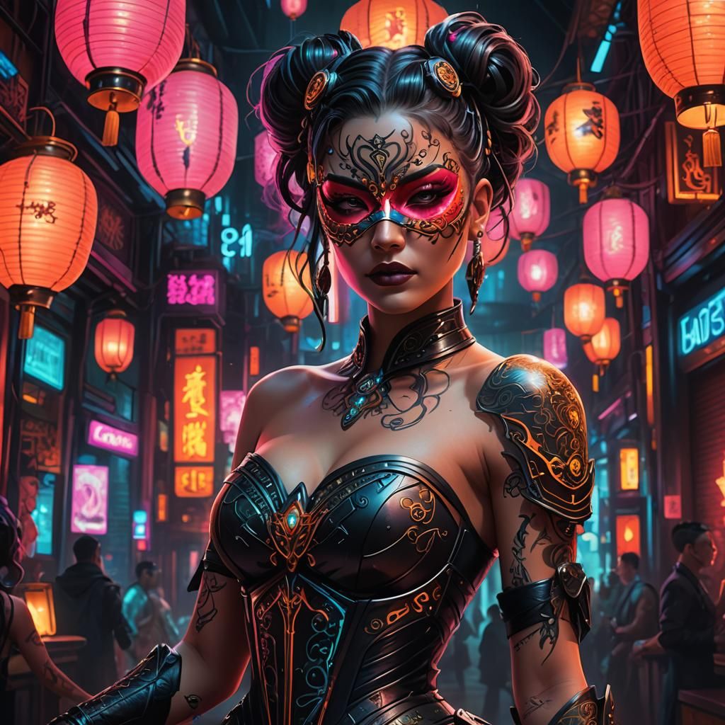 Cyberpunk Woman in Masquerade Mask