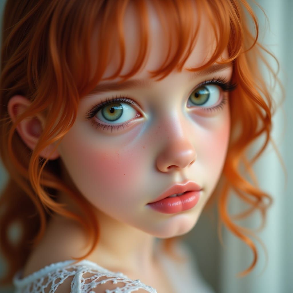 Hyperrealistic Portrait of a Girl with Green Eyes