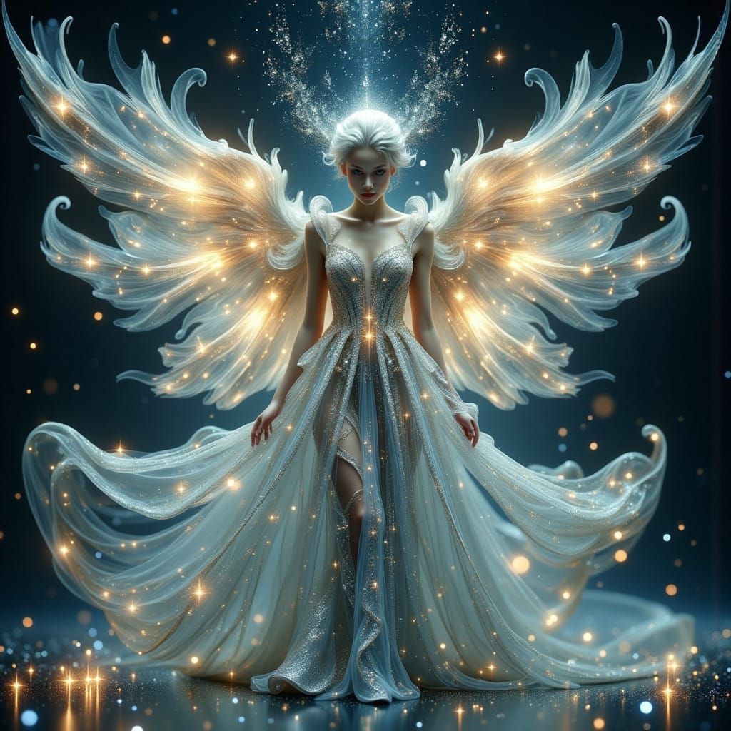 Angel Alien Goddess with Ethereal Wings in Starry Nebula