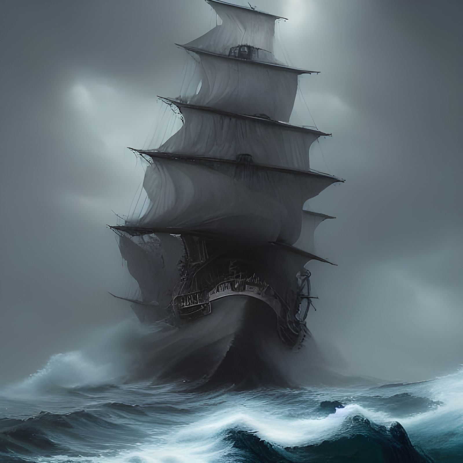 Kraken Pursues Sailing Ship on Stormy Sea