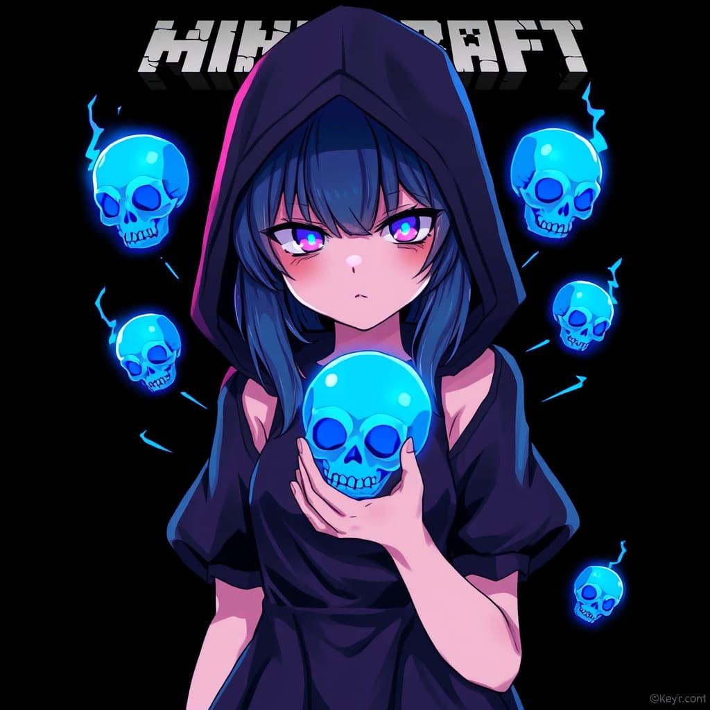 Anime Girl Wither with Floating Skulls in Minecraft