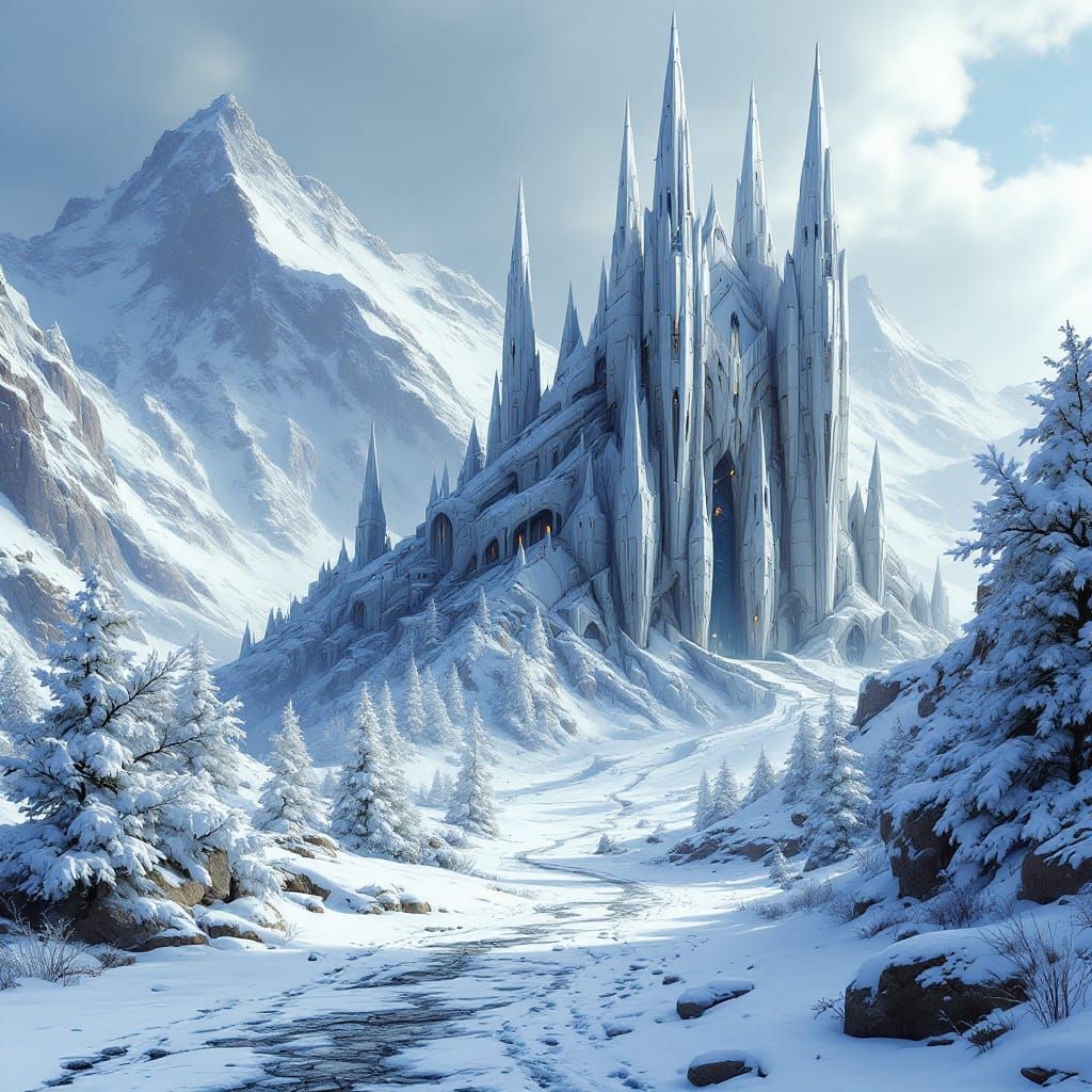 Futuristic Fantasy Arctic Castle in Hyper-Detailed Digital P...