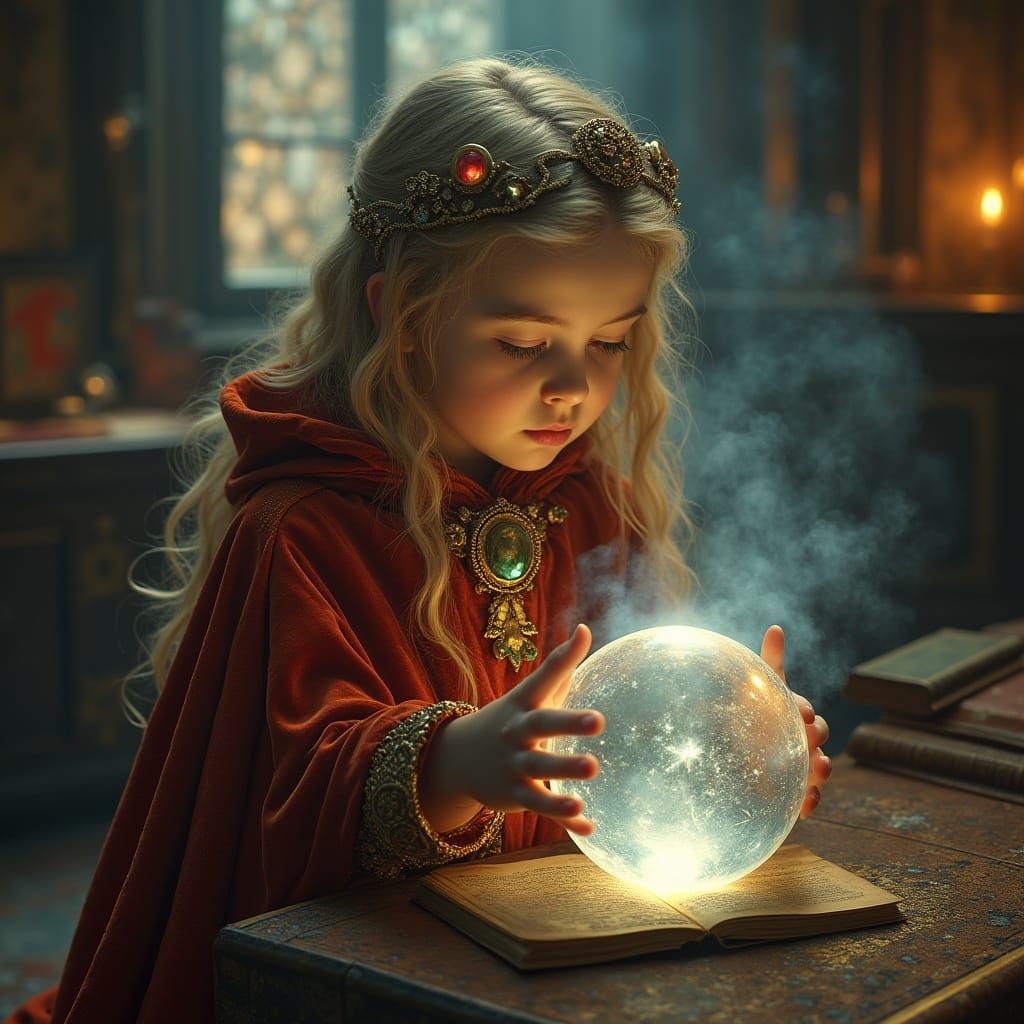 Ethereal Victorian Girl Gazing into a Crystal Ball