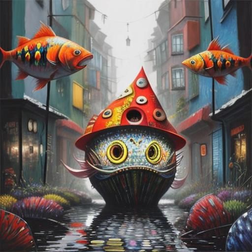 Angler Fish Oil Painting in Pop Surrealism Style