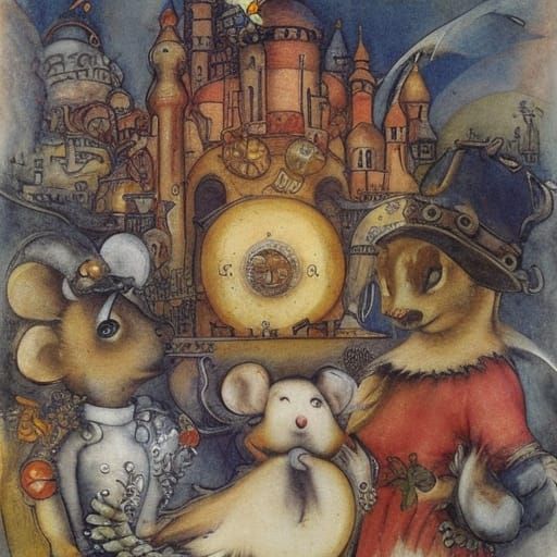 Steampunk Mouse in Winter Fantasy: Sci-fi Fairycore Art