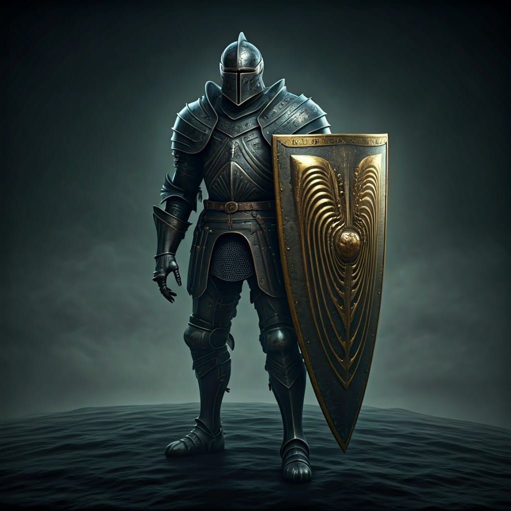 Medieval Xenomorph Knight in Dark, Surreal Plate Armor