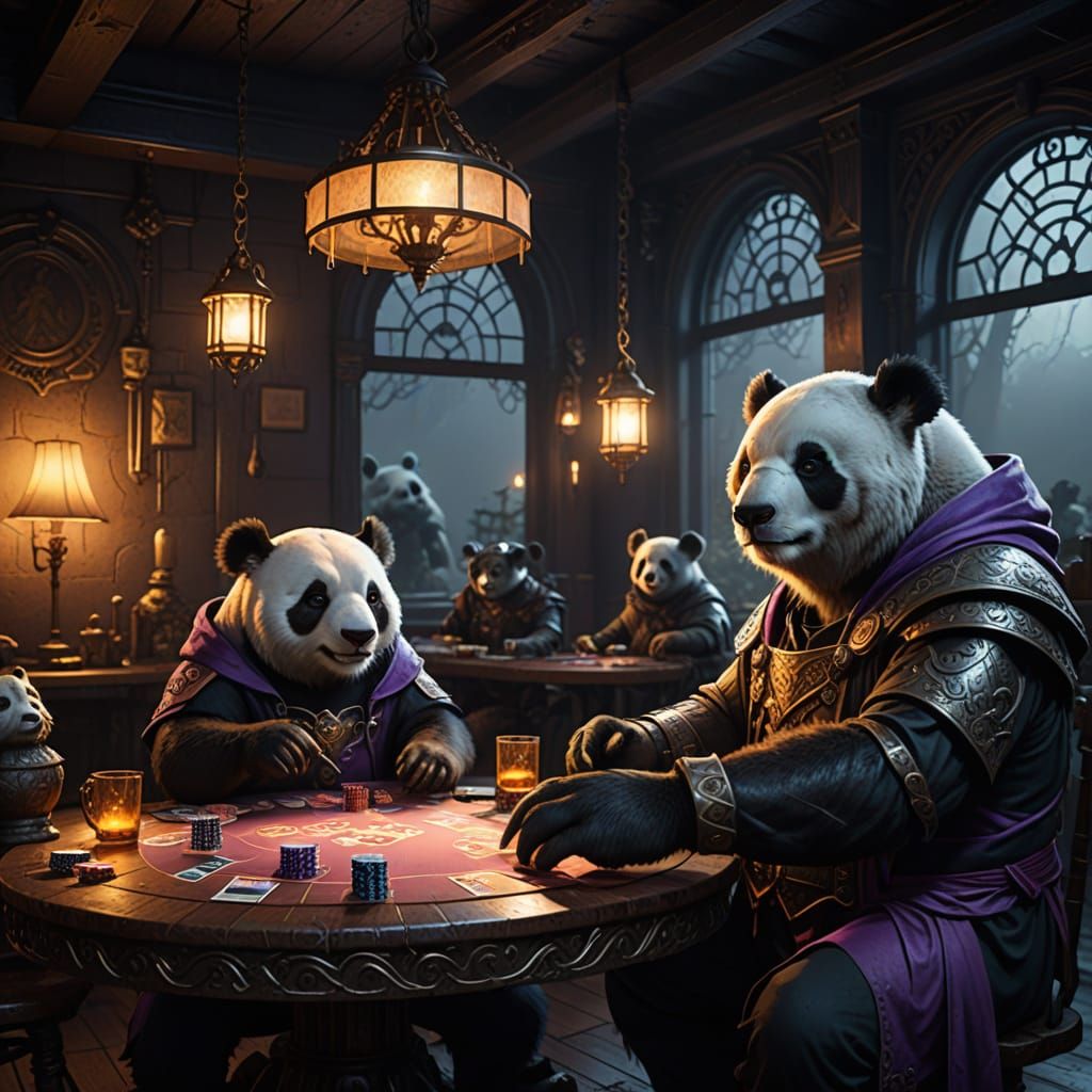 Dark Fantasy Poker Scene in Art Nouveau Style