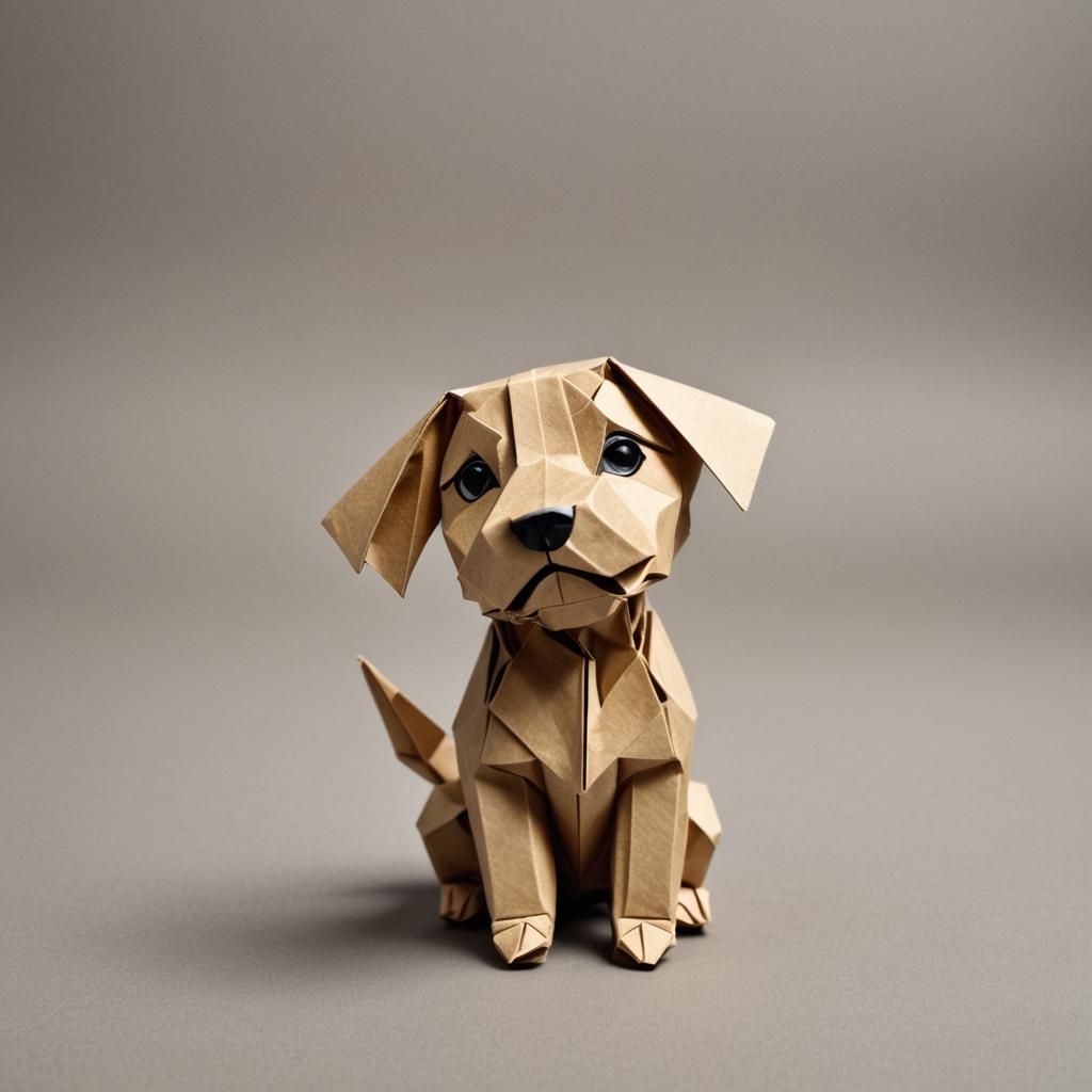 Delicate Origami Puppy Papercraft in 8K
