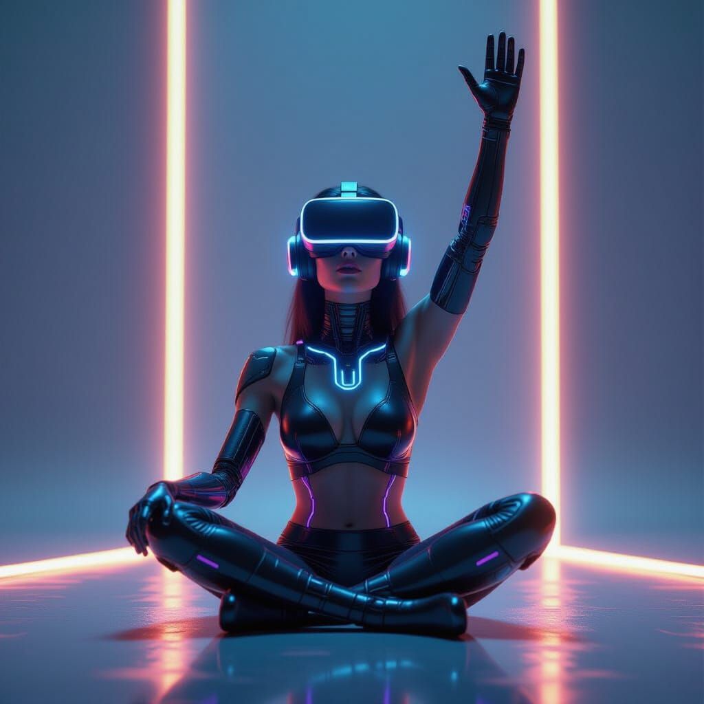 Futuristic Human with Neon VR Goggles, 8K Render