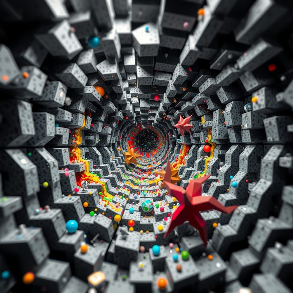 Abstract Infinite Worlds in Origami Papercraft Style