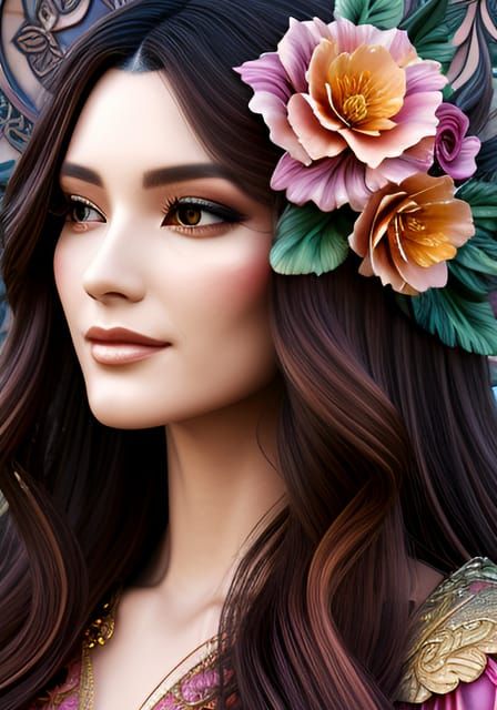 Art Nouveau Woman in Floral Setting