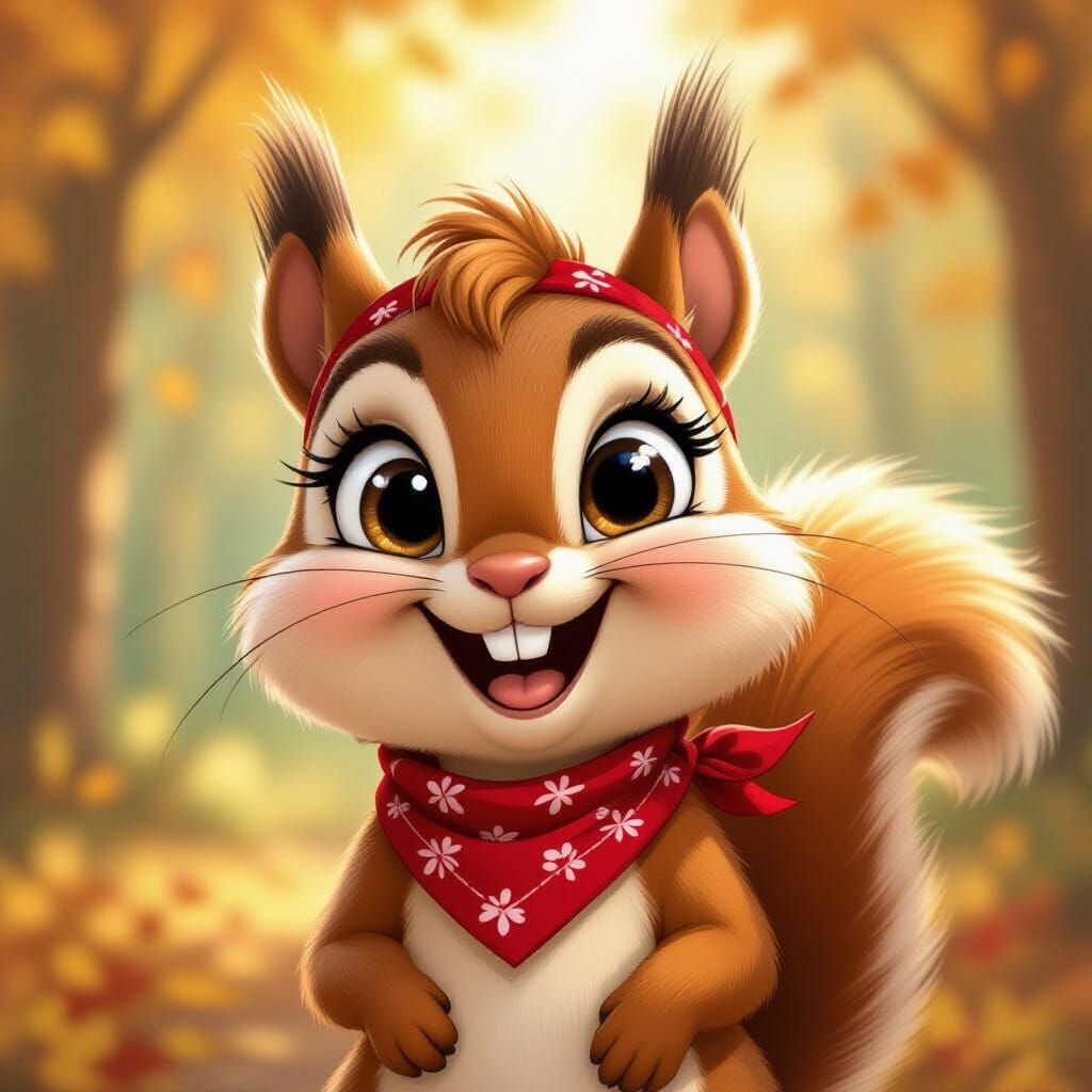 Anthropomorphic Squirrel Cartoon in Painterly Style