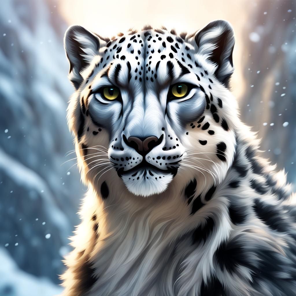 Angelic Snow Leopard Griffin: Fantasy Concept Art